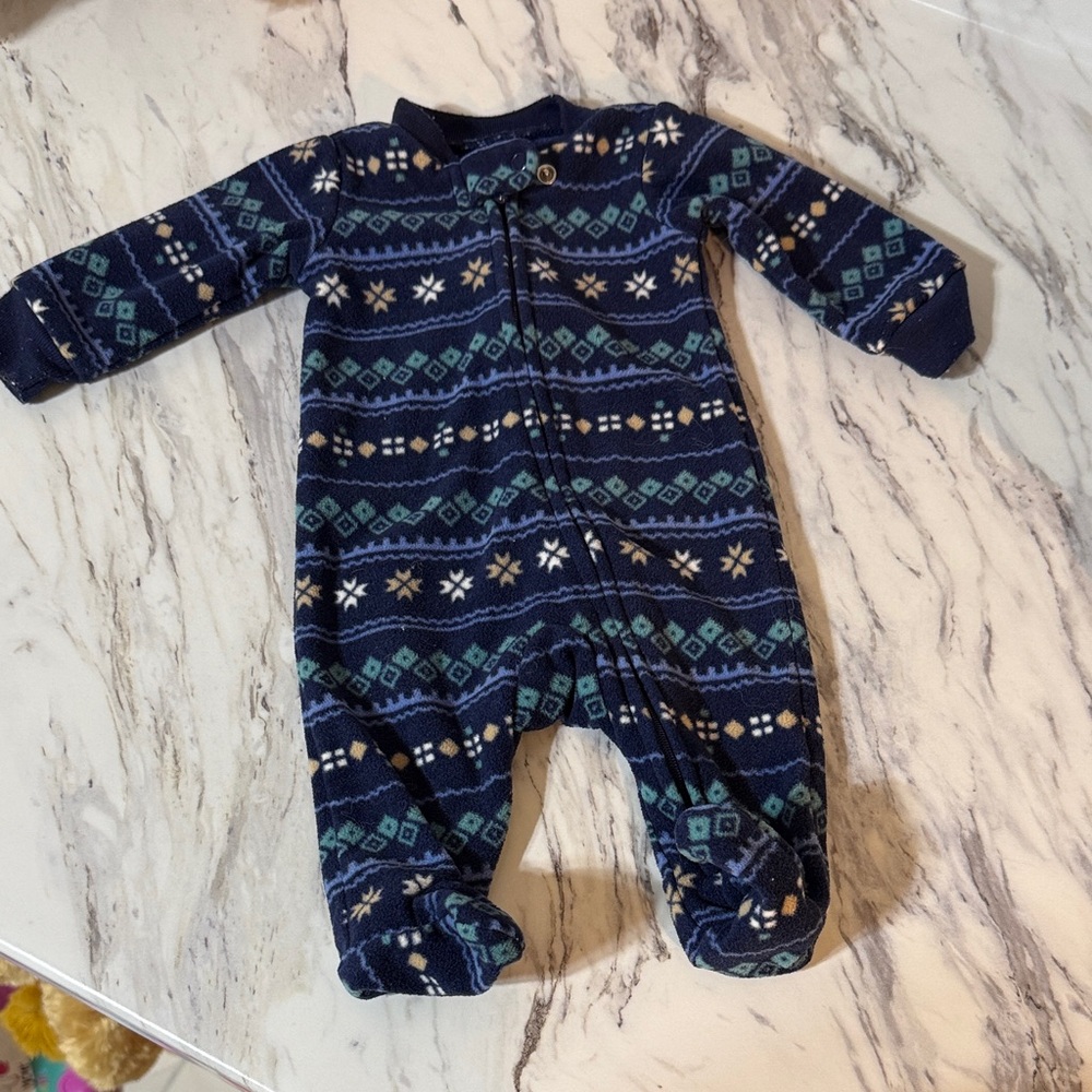 Navy Fair Isle Footed Baby One-Piece Pajamas